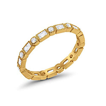Full Eternity Wedding Band Yellow Tone, Simulated Cubic Zirconia 925 Sterling Silver
